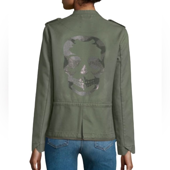 Zadig Voltaire Vedam Bis Skull Military Jacket Kaki Size S NEW - Picture 1 of 16